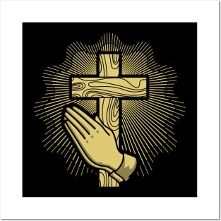 Cross of the Lord Jesus Christ and hands in prayer Posters and Art